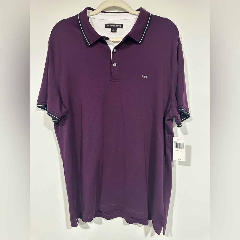Michael Kors Mens Polo NWT Large Purple Plum MK logo